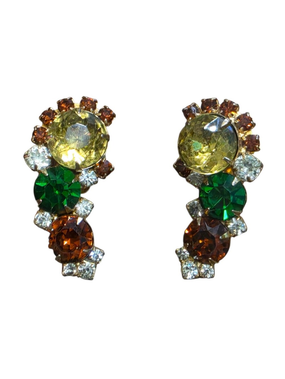 Vintage Hobe Chunky Rhinestone Clip On Earrings